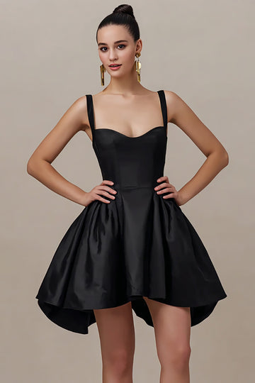 Black Spaghetti Straps A-Line Cocktail Dress